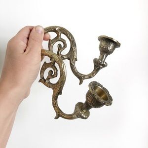 Vintage Etched Metal Wall Candlestick Holders